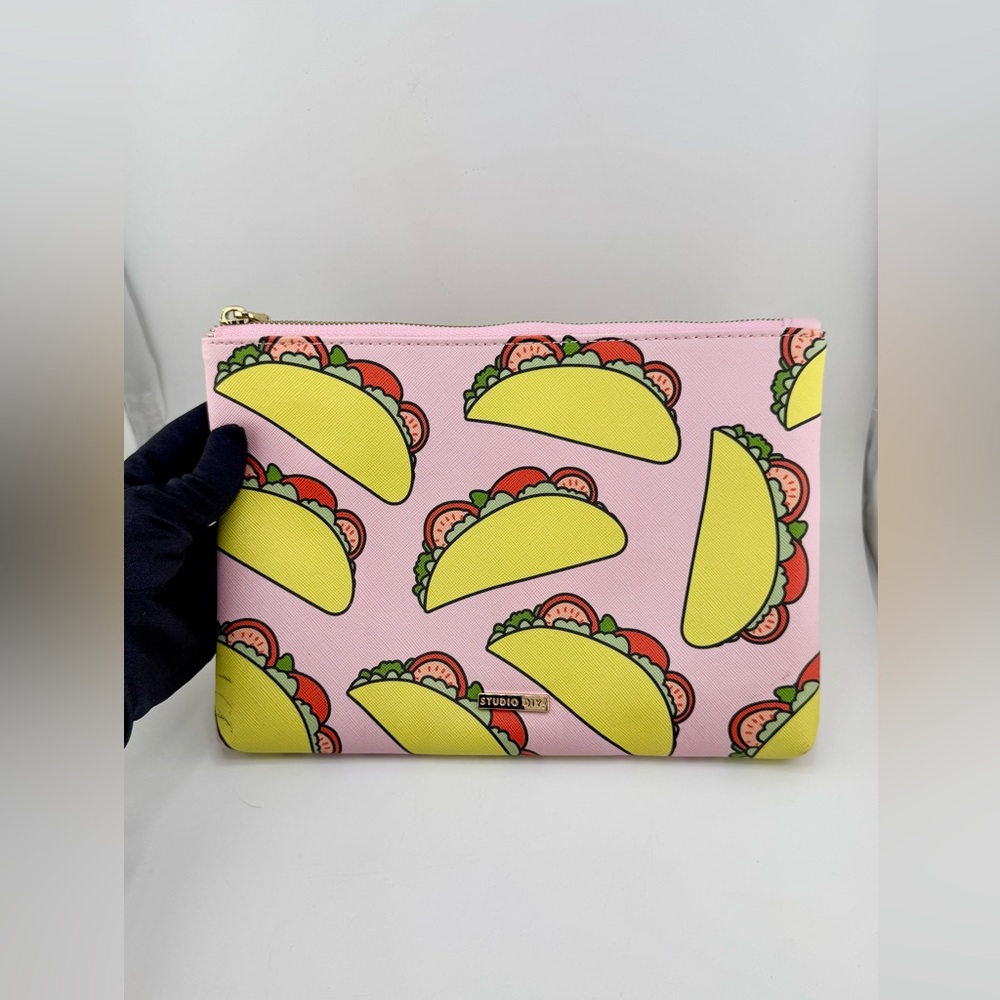 Studio DIY Taco Print Cosmetic Bag Pouch or Clutch with Gold Hardware Pink - Picture 8 of 10